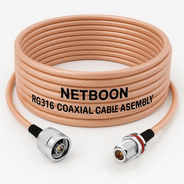RG316 RF Low Loss Coaxial Cable N Male to N Female Bulkhead Connector High Performance 7 GHz Frequency Durable Connector Assembly (1) RG316 RF Low Loss Coaxial Cable N Male to N Female Bulkhead Connector High Performance 7 GHz Frequency Durable Connector Assembly