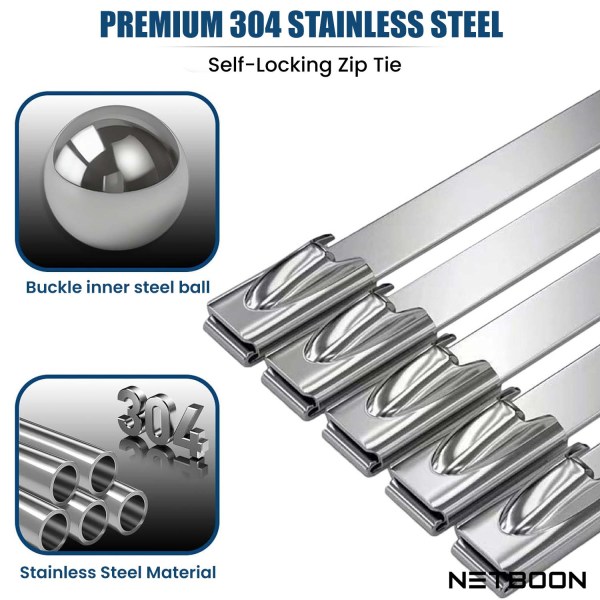 Stainless Steel Ball Lock Cable Tie 450 × 4.6 mm (18 Inch) | 304 Grade Self-Locking Metal Zip Tie for Heavy-Duty Industrial, Outdoor & Electrical Applications