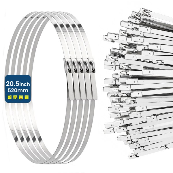 Stainless Steel Ball Lock Cable Tie 520 × 4.6 mm (20.5 Inches) | 304 Grade Self-Locking Metal Zip Tie for Heavy-Duty Industrial, Outdoor & Electrical Applications