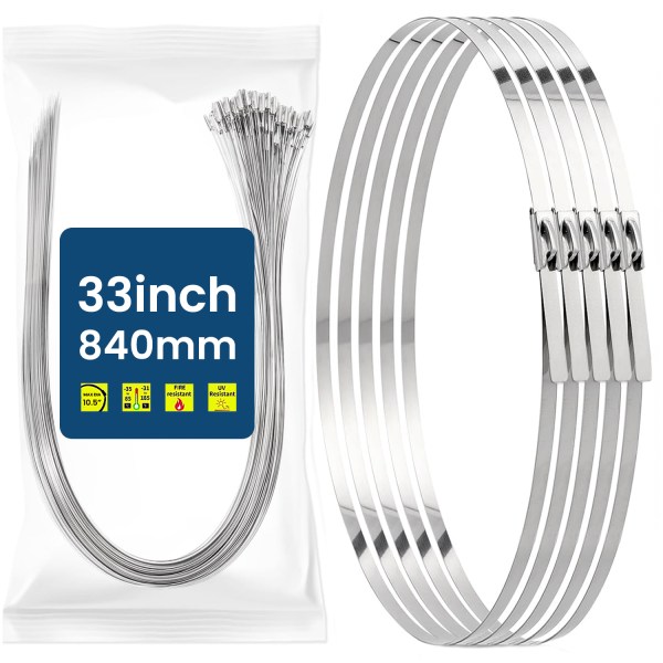 Heavy Duty Stainless Steel Ball Lock Cable Tie 840×4.6 mm (33 Inch) | 304 Grade Self-Locking Metal Zip Tie for Industrial, Electrical & High-Temperature Applications | All-Weather Corrosion-Resistant Steel Tie