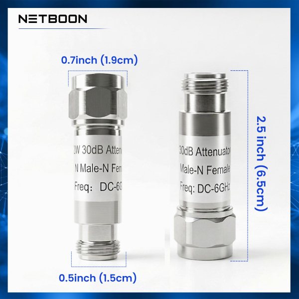 N Male to N Female RF Attenuator 2W 30dB DC–6GHz 50 Ohm Coaxial Fixed Attenuator for RF, Antenna & Testing (2) N Male to N Female RF Attenuator 2W 30dB DC–6GHz 50 Ohm Coaxial Fixed Attenuator for RF, Antenna & Testing