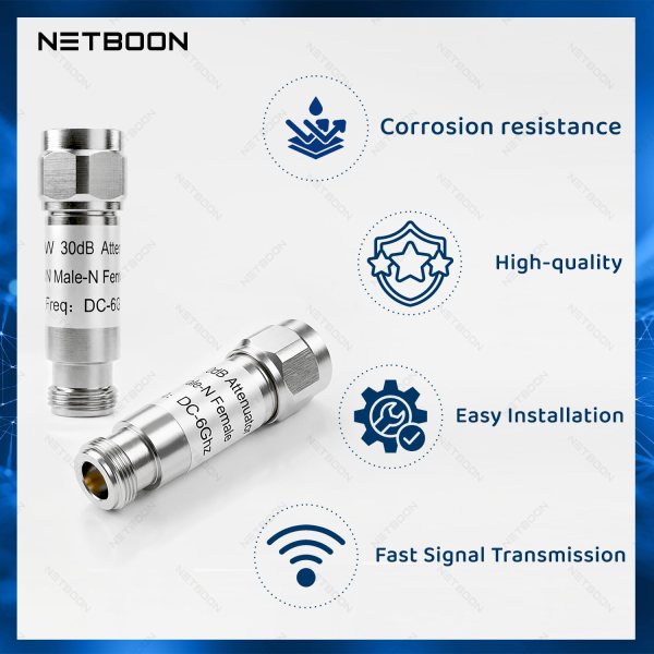 N Male to N Female RF Attenuator 2W 30dB DC–6GHz 50 Ohm Coaxial Fixed Attenuator for RF, Antenna & Testing (5) N Male to N Female RF Attenuator 2W 30dB DC–6GHz | 50 Ohm Coaxial Fixed Attenuator for RF, Antenna & Testing