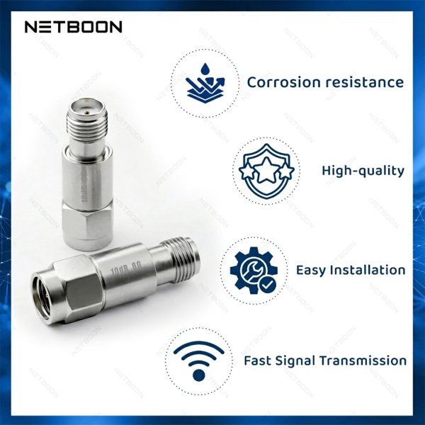 NETBOON RF Power Attenuator SMA Male to Female, 10dB Fixed Attenuator 2W, Up to 6GHz (5) RF Power Attenuator SMA Male to Female, 10dB Fixed Attenuator 2W, Up to 8GHz, Coaxial RF Signal Reducer for WiFi Routers, RF Test Equipment, Ham Radio & Communication Devices