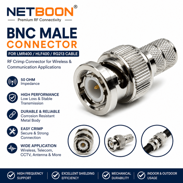 NETBOON BNC Male Connector for LMR400 / HLF400 / RG213 Coaxial Cable