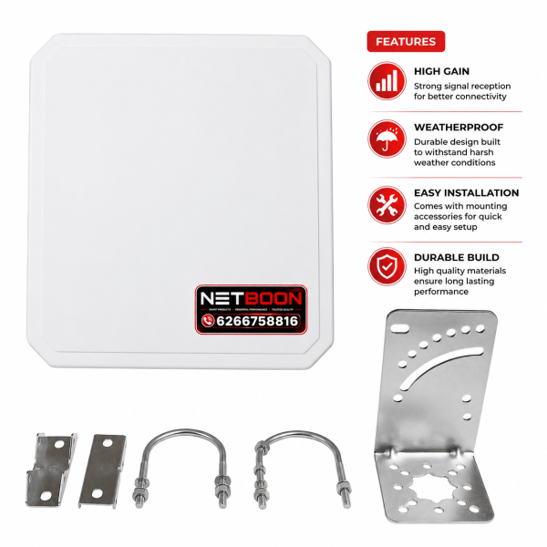 NETBOON 9dBi UHF RFID Panel Antenna (866–925 MHz) High-Gain Directional RFID Reader for FASTag, Toll Collection & Asset Tracking (1) 9dBi UHF RFID Panel Antenna (866–925 MHz) | High-Gain Directional RFID Reader for FASTag, Toll Collection & Asset Tracking