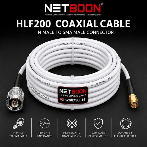 best quality lmr200 cable with n male to sma male connector (6) HLF 200 Low Loss Coaxial Cable with N Male to SMA Male Connector | RF Antenna Extension Cable for WiFi, LoRa, GSM, LTE & Wireless Applications