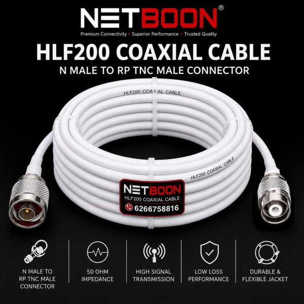 hlf200cable with n male to rptnc male connector (1) HLF 200 low loss RF Coaxial cable with n male RP-TNC male connector
