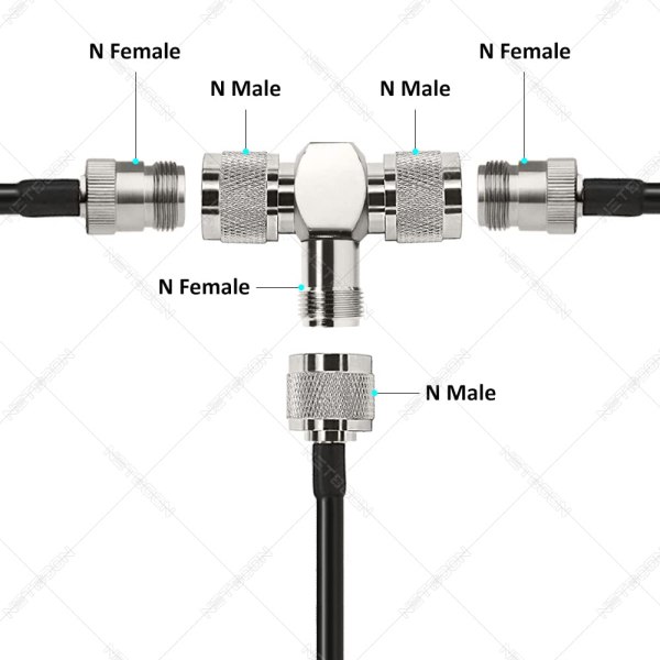N Female to Dual N Male T-Type Adapter (3) N Female to Dual N Male T-Type Adapter | 2-Way RF Coaxial Connector for Antenna & Wireless Applications